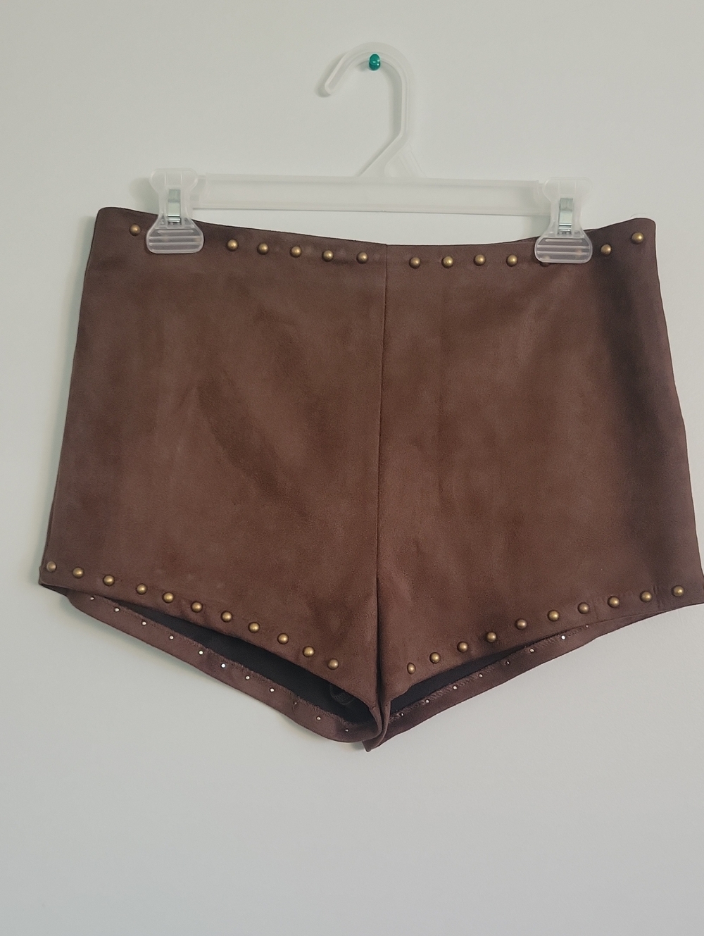 Love Tree Brown Suede High-Waist Studded Shorts Size Mediun (1049)
